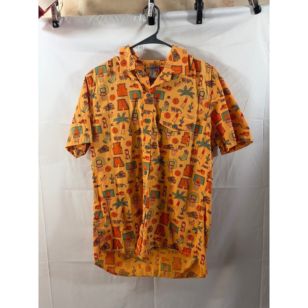 Mokuyobi Mens Orange Basketball Tropical Graphic Button Down Shirt Large  USA